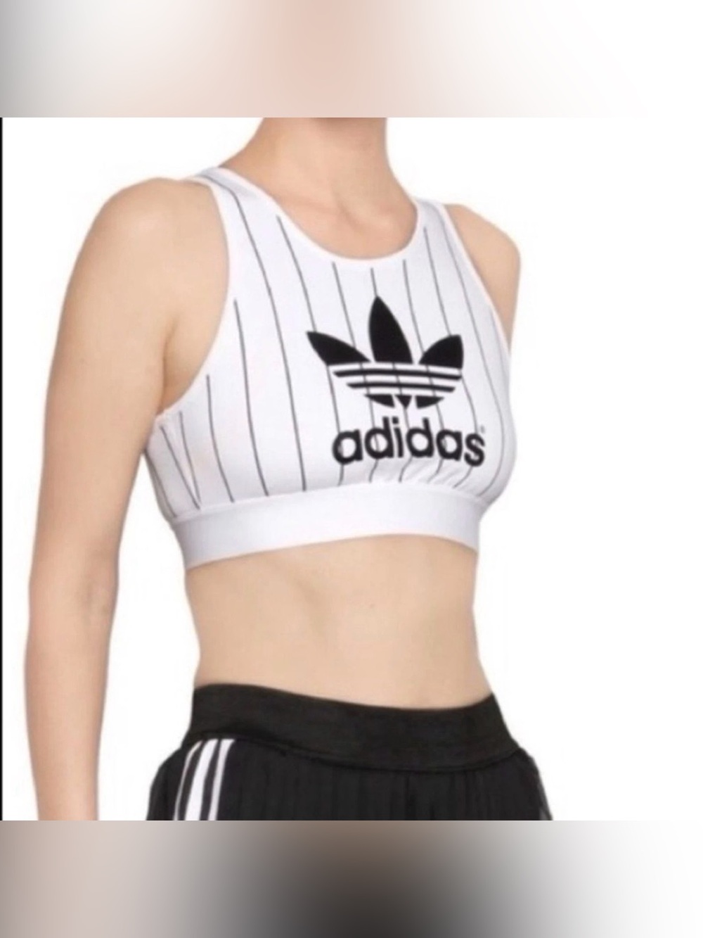Adidas Women's White Pinstripe Trefoil Sports Bra Size Small